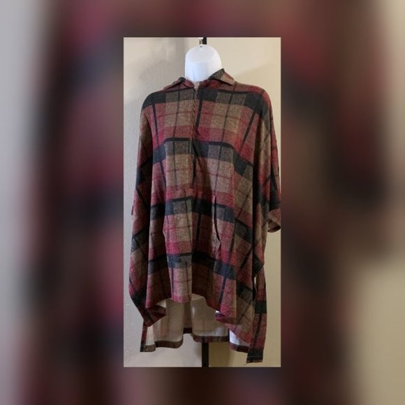 A517648** Stan Herman Luxe Sweater Knit Half-Zip Plaid Pop-Over - Picture 1 of 2